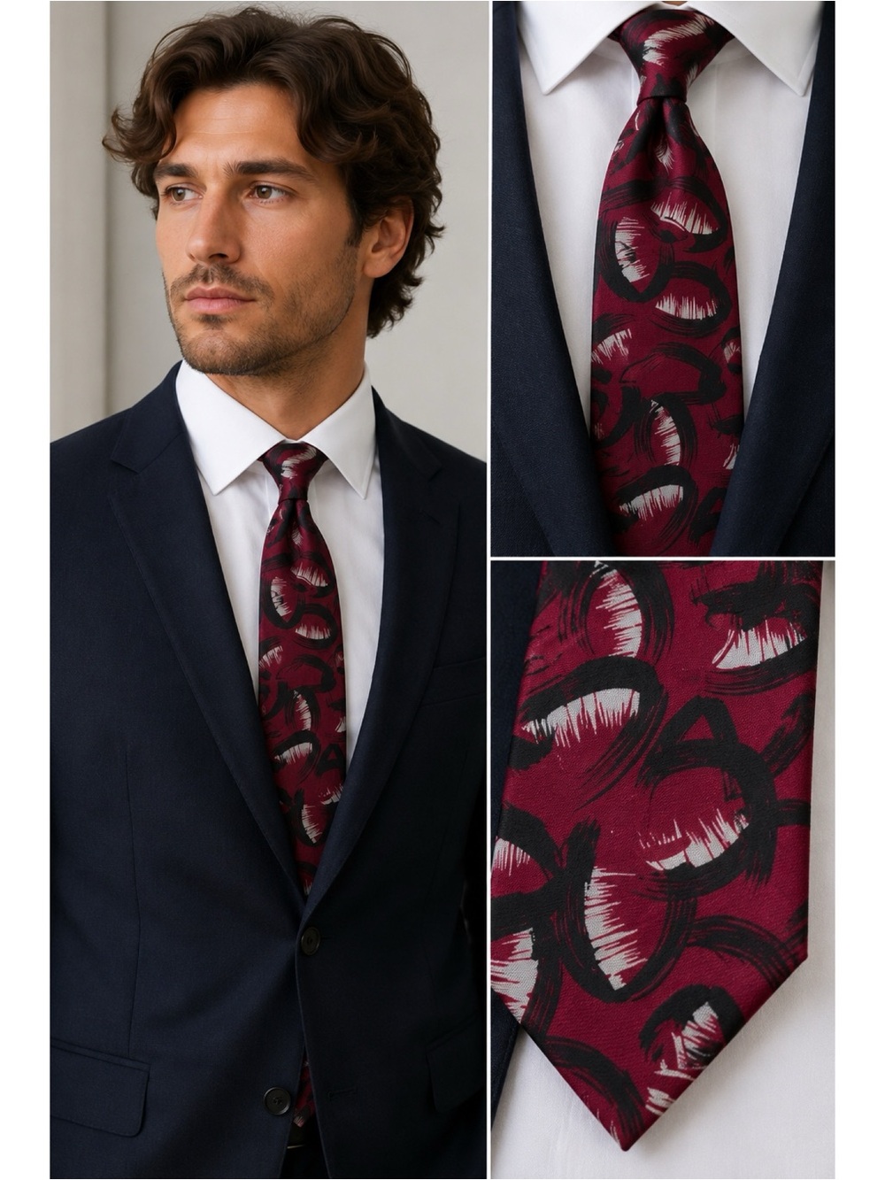 Stringbeans…Plus 100 % Italian Silk Red Abstract Tie